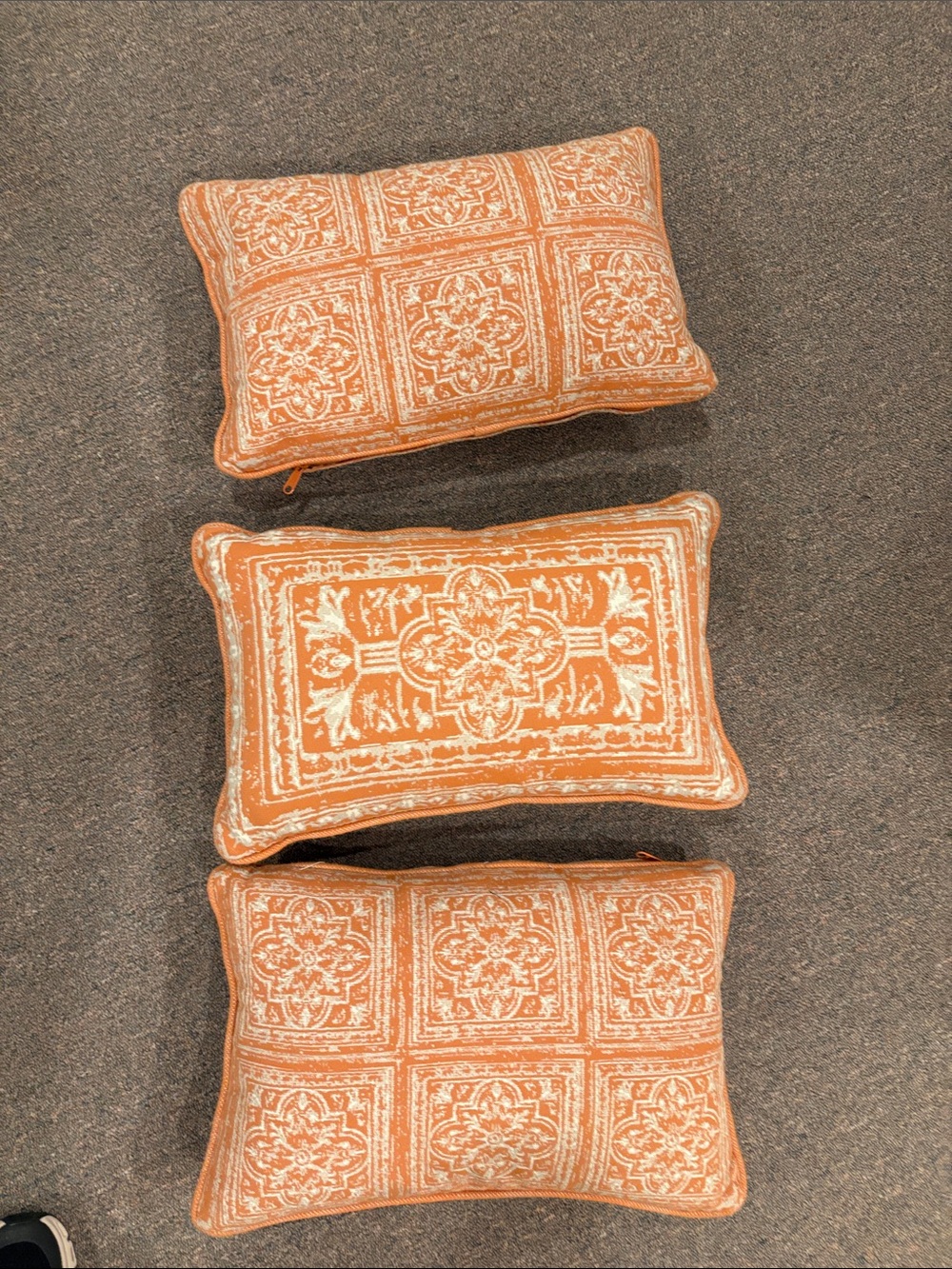 Restoration Hardware Orange and White Embroidered Accent Pillow Set - Tile Motif